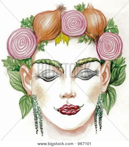 Gemüse-Lady-Zeichnung
