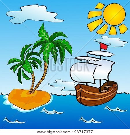 Sailship And Tropical Island