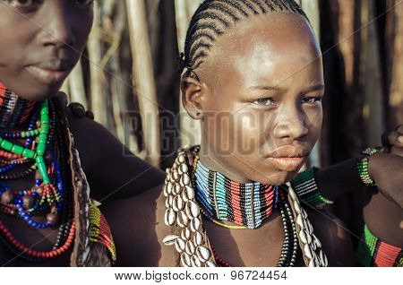 Portrait Of Young Hamer Woman, Ethiopia, Omo Valley