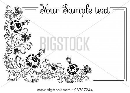 drawing banner with floral ornament with elements of berries and leaves