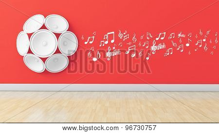 3D Speakers With Musical Note On Wall,