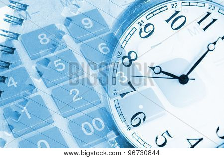 Pocket Watch And Close Up Calculator Whit Document.