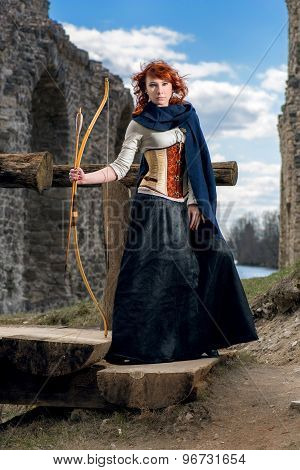 Ancient female archer with bow and arrow