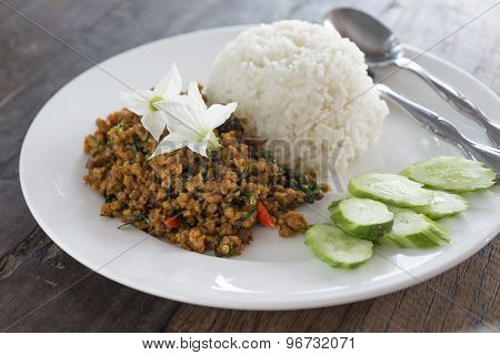 Rice Topped With Stir Fried Pork With Yellow Curry Paste