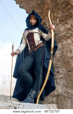 Ancient female archer with bow and arrow