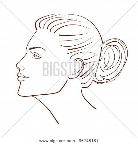 Line Illustration Of A Beautiful Woman Face From Profile View