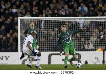 LONDON ENGLAND, November 11 2010: Werder Bremen's midfielder Aaron Hunt in action during the UEFA Champions League match between Tottenham Hotspur FC and Werder Bremen, played at White Hart Lane