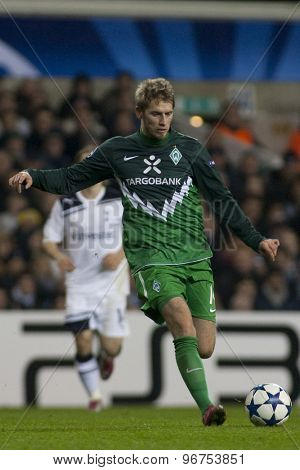 LONDON ENGLAND, November 11 2010: Werder Bremen's midfielder Aaron Hunt in action during the UEFA Champions League match between Tottenham Hotspur FC and Werder Bremen, played at White Hart Lane