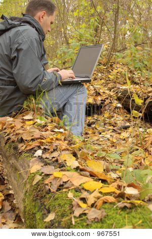 Man With Laptop Outdoor