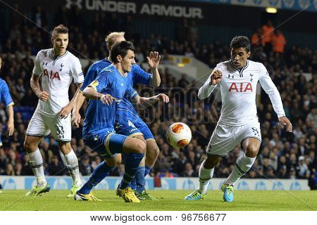 LONDON, ENGLAND - September 19 2013: Tottenham's Paulinho  during the UEFA Europa League match between Tottenham Hotspur and Tromso played at The White Hart Lane Stadium.