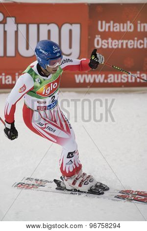SOELDEN, AUSTRIA Oct 25 2009 Benni Raich (AUT) reacts in the finishing area after competing in the mens giant slalom race at the Rettenbach Glacier.