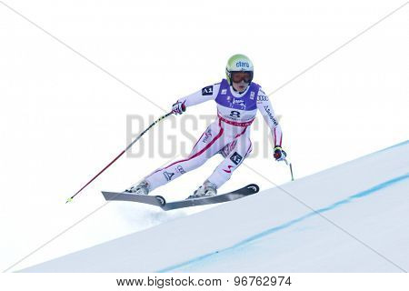 GARMISCH PARTENKIRCHEN, GERMANY. Feb 08 2011: Anna Fenninger (AUT) whilst competing in the women's super giant slalom race at the 2011 Alpine skiing World Championships