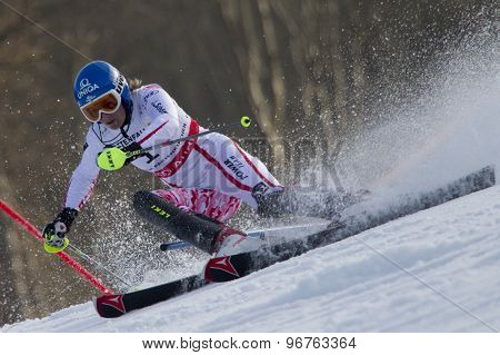GARMISCH PARTENKIRCHEN, GERMANY. Feb 19 2011: Marlies Schild (AUT) competing in the women's slalom race , at the 2011 Alpine skiing World Championships
