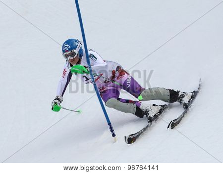 GARMISCH PARTENKIRCHEN, GERMANY. Feb 19 2011: Veronika Zuzulova (SVK) competing in the women's slalom race , at the 2011 Alpine skiing World Championships