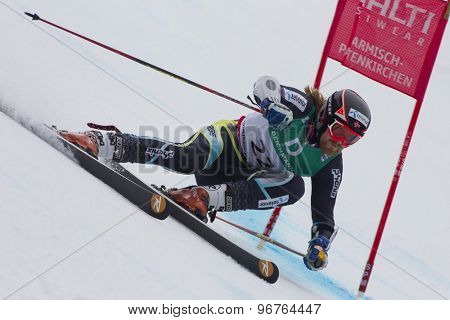 GARMISCH PARTENKIRCHEN, GERMANY. Feb 18 2011: Leif-Kristian Haugen (NOR) competing in the mens giant slalom race on the Kandahar race piste at the 2011 Alpine skiing World Championships