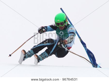 GARMISCH PARTENKIRCHEN, GERMANY. Feb 18 2011: Sebastiano Gastaldi (ARG) competing in the mens giant slalom race on the Kandahar race piste at the 2011 Alpine skiing World Championships