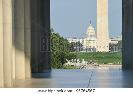 Washington DC - National Mall as seen from the pillars of Lincoln Memorial