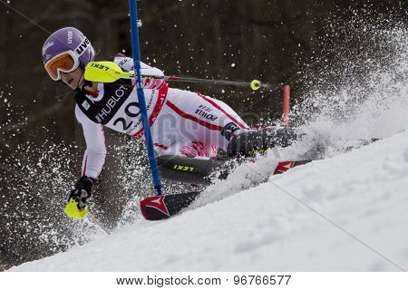 GARMISCH PARTENKIRCHEN, GERMANY. Feb 11 2011: Michaela Kirchgasser (AUT) competing in the women's slalom at the 2011 Alpine skiing World Championships.