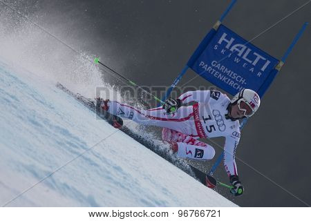 GARMISCH PARTENKIRCHEN, GERMANY. Feb 17 2011: FISCHBACHER Andrea (AUT) competing in the women's giant slalom  race  at the 2011 Alpine skiing World Championships