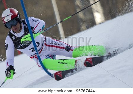 GARMISCH PARTENKIRCHEN, GERMANY. Feb 14 2011: Bjoern Sieber (AUT) competing in the men's slalom at the 2011 Alpine skiing World Championships