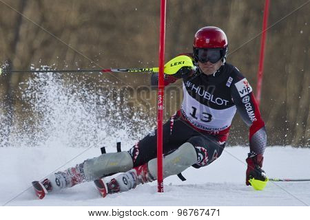 GARMISCH PARTENKIRCHEN, GERMANY. Feb 14 2011: Natko Zrncic-Dim (CRO) competing in the men's slalom at the 2011 Alpine skiing World Championships