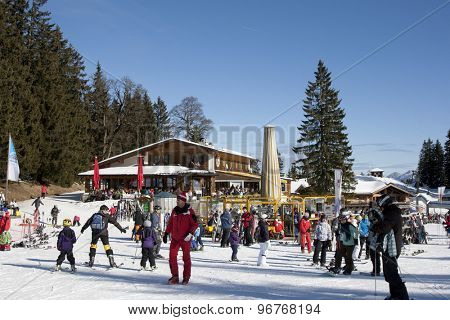 GARMISCH PARTENKIRCHEN, GERMANY. Feb 02 2011: Preview images for the 2011 Alpine skiing World Championships. A general view of the Garmisch Haus, a restaurant on the mountain