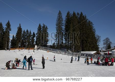 GARMISCH PARTENKIRCHEN, GERMANY. Feb 02 2011: Preview images for the 2011 Alpine skiing World Championships. The ski school of Garmisch training area