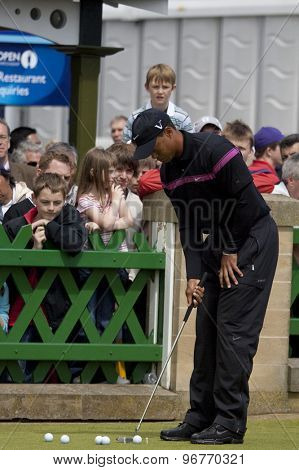 ST ANDREWS, SCOTLAND. July 17 2010: Tiger WOODS from the USA in action during the third round of The Open Championship   played on The Royal and Ancient Old Course