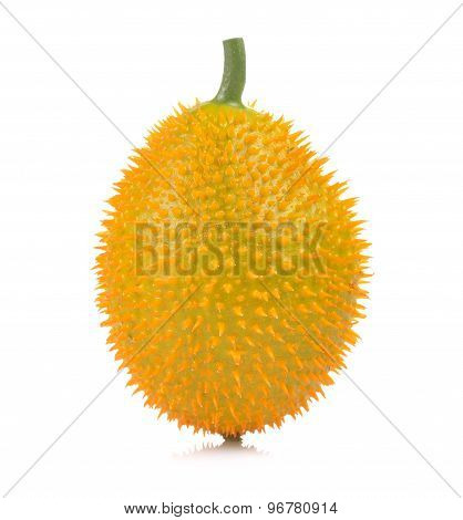Baby Jackfruit, Spiny Bitter Gourd, Sweet Grourd Or Cochinchin Gourd On White Background