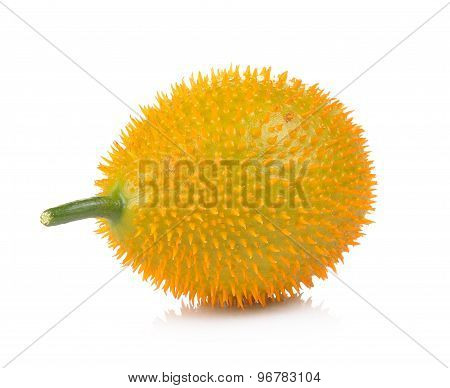 Baby Jackfruit, Spiny Bitter Gourd, Sweet Grourd Or Cochinchin Gourd On White Background