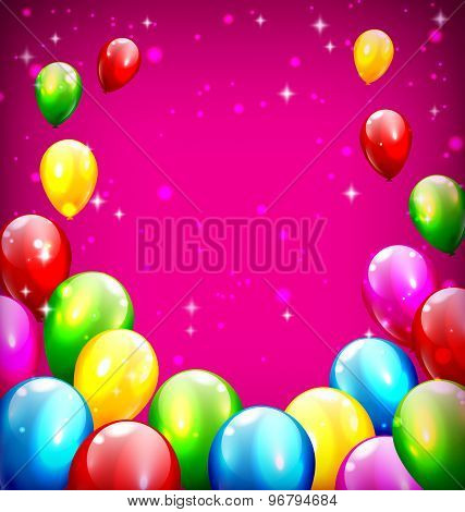 Multicolored Inflatable Celebration Balloons Like Frame On Violet