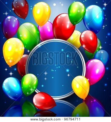 Multicolored Inflatable Balloons With Circle Frame On Blue