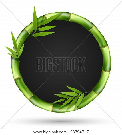 Bamboo Grass Circle Frame With Leafs Isolated On White