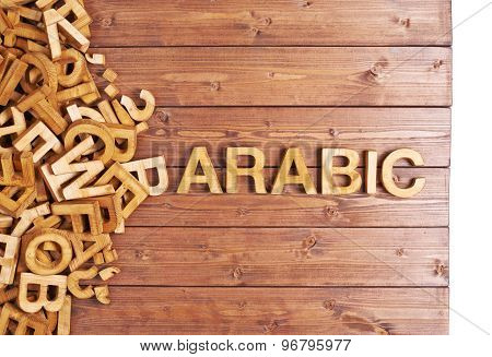 Word arabic made with wooden letters