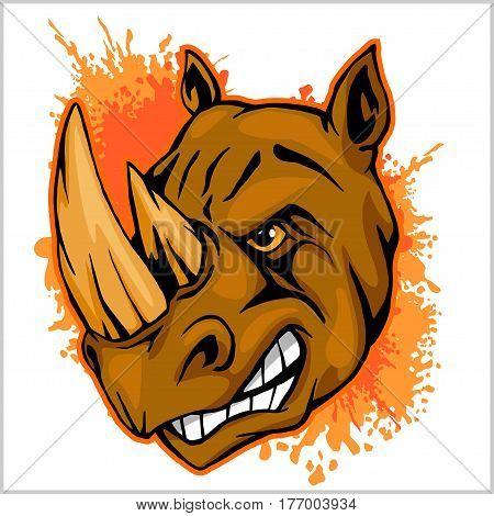 Rhino head on grunge background - athletic design complete with rhinoceros mascot vector illustration