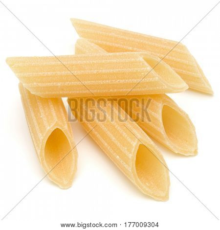 Italian pasta isolated on white background. Pennoni. Penne rigate.