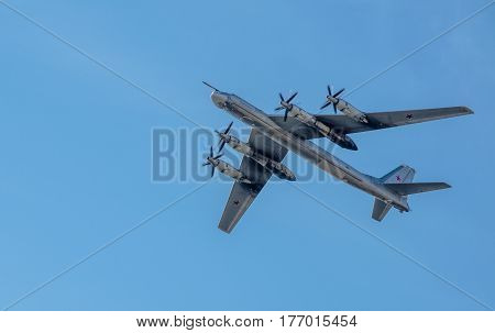 St. Petersburg, Russia -  April 25, 2015: Strategic bomber Tu-95 