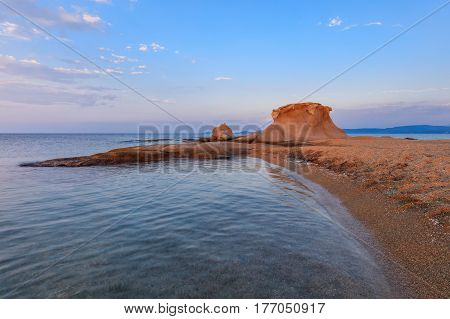 beautiful kakoudia beach at sunset. Ierissos Grecce
