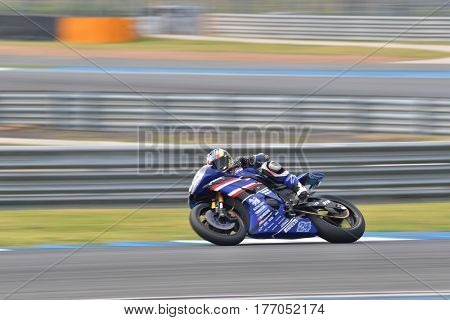 BURIRAM - MARCH 11: Decha Kraisart #24 of Thailand with Yamaha YZF R6 in The Supersport World Championship (WorldSSP) at Chang International Circuit on March 11 2017 in Buriram Thailand.