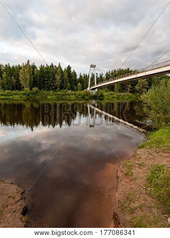 Mountain River In Summer Surrounded By Forest