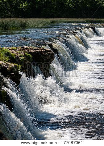 Mountain River In Summer Surrounded By Forest