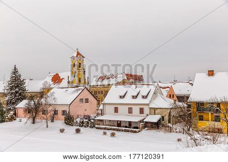 Varazdin Old Town in winter time, one of the most important tourist centers of northern Croatia.