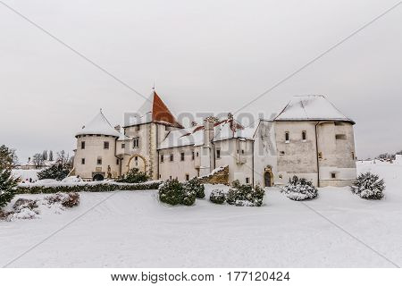 Varazdin Castle and Old Town in winter time, one of the most important tourist centers of northern Croatia.