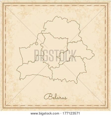 Belarus Region Map: Stilyzed Old Pirate Parchment Imitation. Detailed Map Of Belarus Regions. Vector
