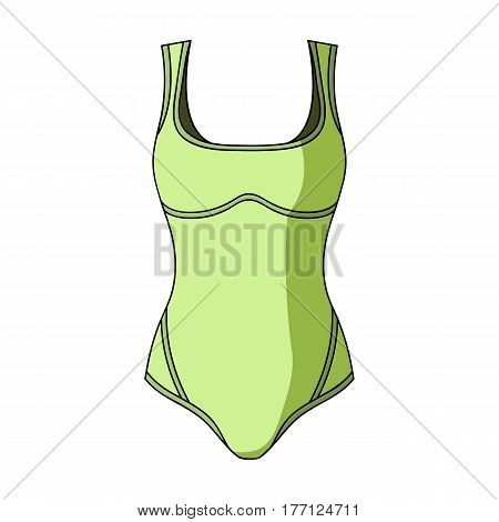 Green Swimsuit for women. Sporty swimsuit for water sports.Women clothing single icon in cartoon style vector symbol stock web illustration.