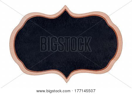 Shape chalkboard wood frame with black surface for message board signs Isolated on white background With copy space for adding more text. (Clipping path included)