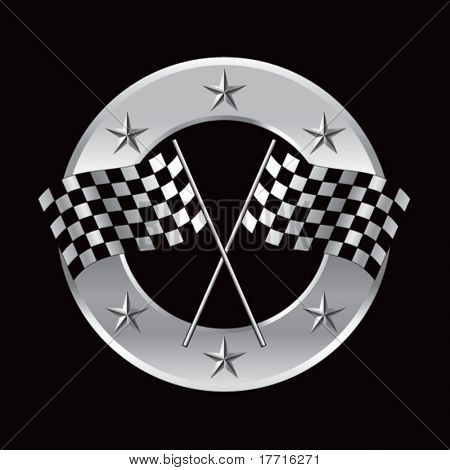 banderas de cuadros cruzados redondo anillo de plata de la estrella