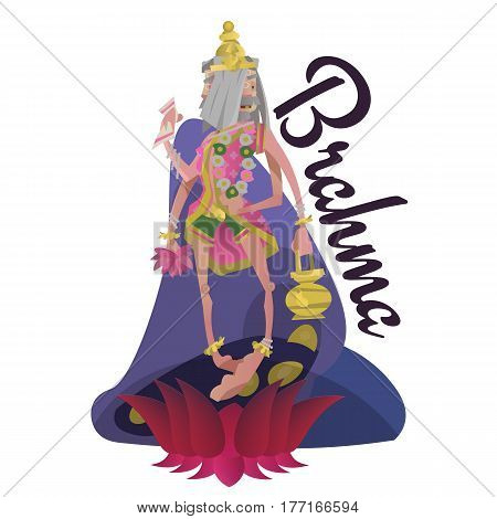 beautiful Brahma, born from a lotus isolated Indian Gods meditation yoga poses lotus and Goddess hinduism religion, traditional asian culture spiritual mythology vector illustrations, T-shirt concepts