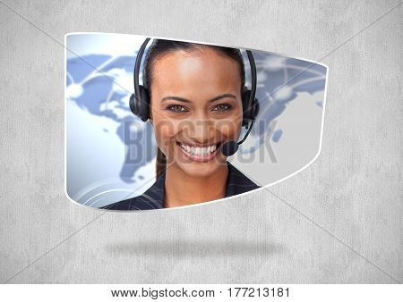 Digital composite of Travel agent smiling against neutral background