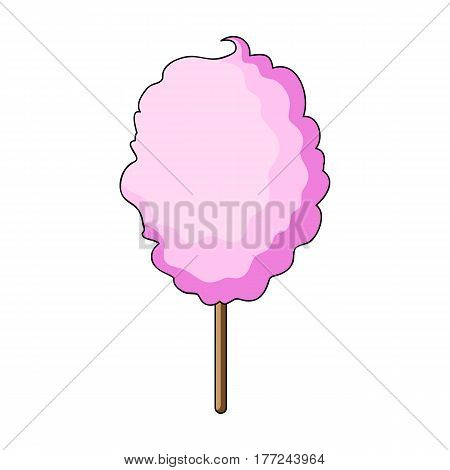 Pink sweet cotton wool on a stick. Dessert for children and sugar in the amusement park.Amusement park single icon in cartoon style vector symbol stock web illustration.